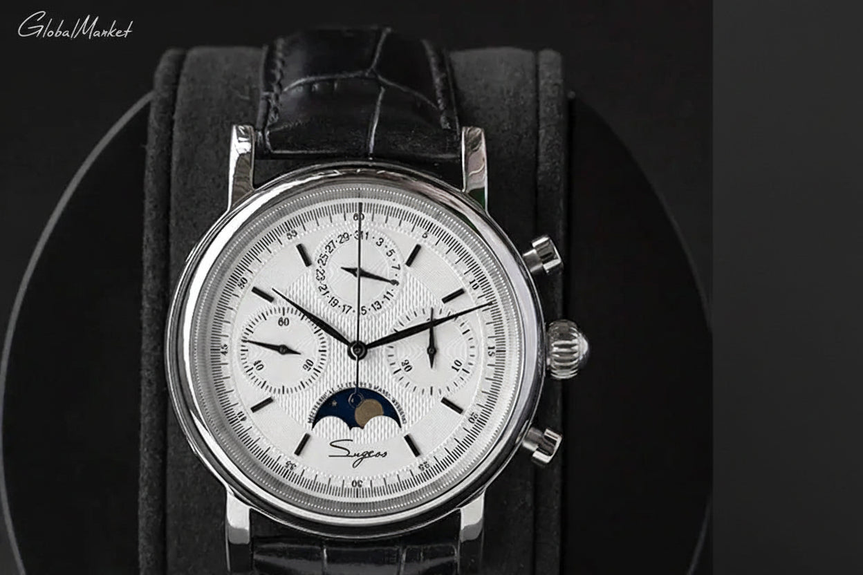 Glomexia Vintage Moonphase Chronograph Watch ⌚