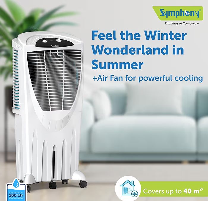 Symphony Winter 80 XL Desert Air Cooler for Home with Powerful Fan, Honeycomb Pads, i-Pure Technology and Low Power Consumption (80L, White)