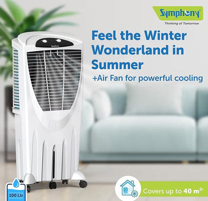 Symphony Winter 80 XL Desert Air Cooler for Home with Powerful Fan, Honeycomb Pads, i-Pure Technology and Low Power Consumption (80L, White)