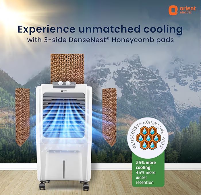 Orient Electric Durachill 40 L Portable Air Cooler For Home | Densenest Honeycomb Pads |More Air Delivery | Fully Collapsible Louvers |Inverter Compatible | 1 Year Warranty by Orient | White & Grey
