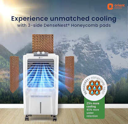Orient Electric Durachill 40 L Portable Air Cooler For Home | Densenest Honeycomb Pads |More Air Delivery | Fully Collapsible Louvers |Inverter Compatible | 1 Year Warranty by Orient | White & Grey