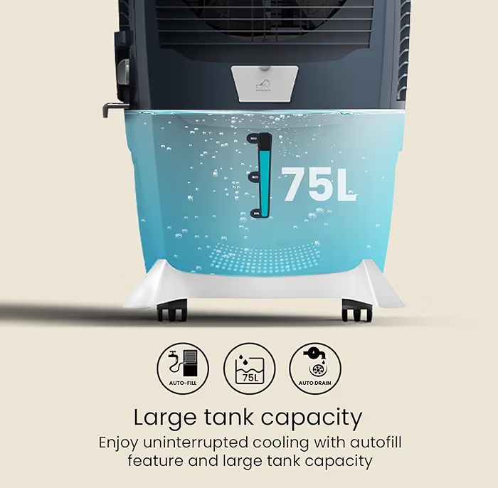 Crompton Ozone Royale 75 Litres Desert Air Cooler for home | Large & Easy Clean Ice Chamber | High Density Honeycomb Pads | Everlast Pump | Humidity Control | Auto Fill & Drain Function