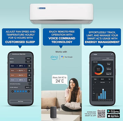 Blue Star 1.5 Ton 3 Star,New Star Rated, Wi-Fi Smart Inverter Split AC (Copper, 5 in 1 Convertible Cooling, DigiQ Hepta Sensor, Blue Fins,Turbo Cool,Blue Fins (IA318ZXUS, White)