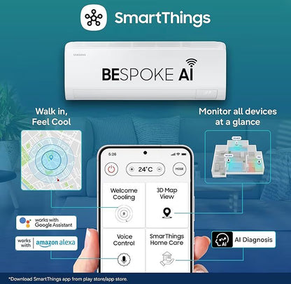 Samsung 1.5Ton 5Star,New Star rated, Bespoke AI Inverter Smart Split AC (Wifi, Energy Saving, Voice Control, Powerful Cooling, Copper, Digital Inverter,