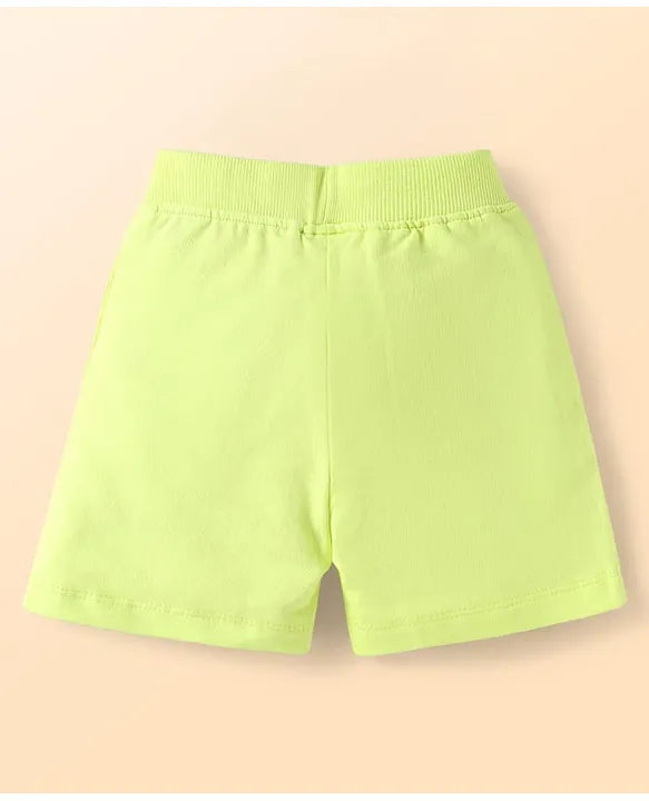 Babyhug Single Jersey Knit Half Sleeves T-Shirt & Shorts Set with Beach Theme Print - Light Green & White