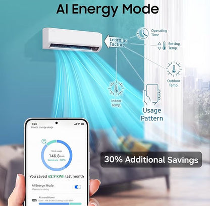 Samsung 1.5Ton 5Star,New Star rated, Bespoke AI Inverter Smart Split AC (Wifi, Energy Saving, Voice Control, Powerful Cooling, Copper, Digital Inverter,