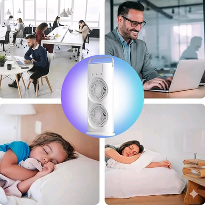 Mini Air Cooler Fan with Mist Spray, Dual Fan Cooling, RGB Light & Remote Control Portable Tower Cooler