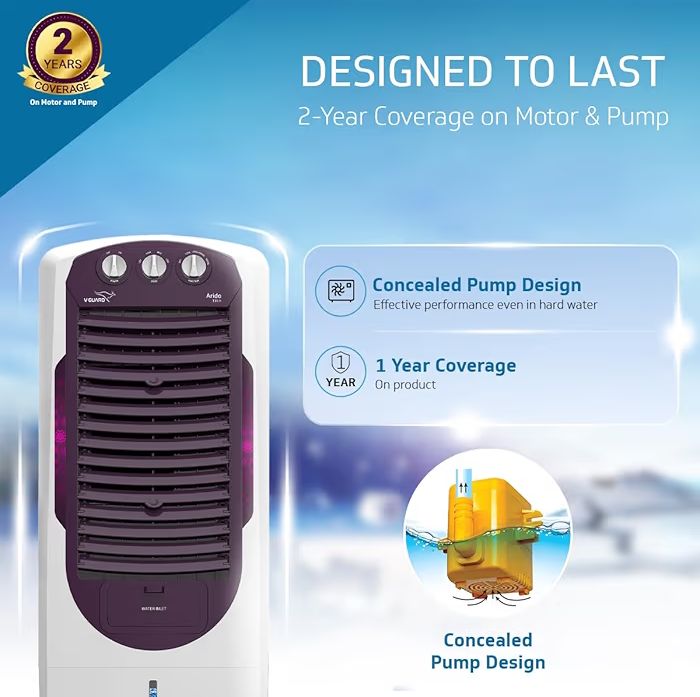 V-Guard Arido T35 H Air Cooler | 35 Litre | Air Delivery- 1300 M3/H | Two Years Manufacturer'S Warranty On Motor & Pump, White