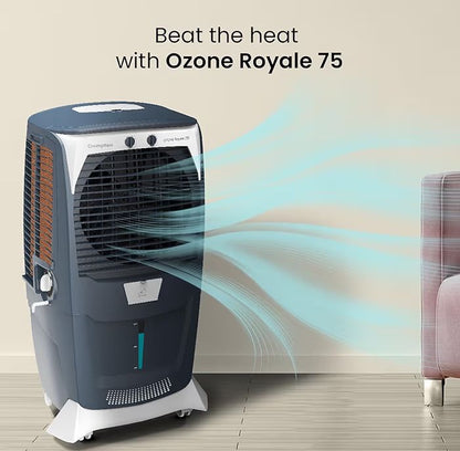 Crompton Ozone Royale 75 Litres Desert Air Cooler for home | Large & Easy Clean Ice Chamber | High Density Honeycomb Pads | Everlast Pump | Humidity Control | Auto Fill & Drain Function