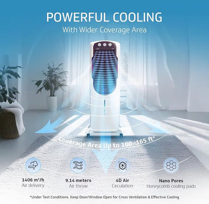 V-Guard Arido T35 H Air Cooler | 35 Litre | Air Delivery- 1300 M3/H | Two Years Manufacturer'S Warranty On Motor & Pump, White