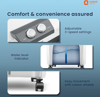 Orient Electric Durachill 40 L Portable Air Cooler For Home | Densenest Honeycomb Pads |More Air Delivery | Fully Collapsible Louvers |Inverter Compatible | 1 Year Warranty by Orient | White & Grey