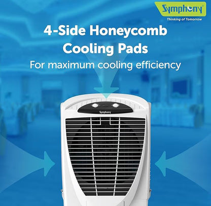 Symphony Winter 80 XL Desert Air Cooler for Home with Powerful Fan, Honeycomb Pads, i-Pure Technology and Low Power Consumption (80L, White)