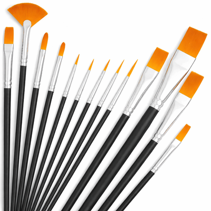 Artist Paint Brush Set (12 Pcs) | Premium Nylon Brushes for Acrylic, Watercolor & Oil Painting