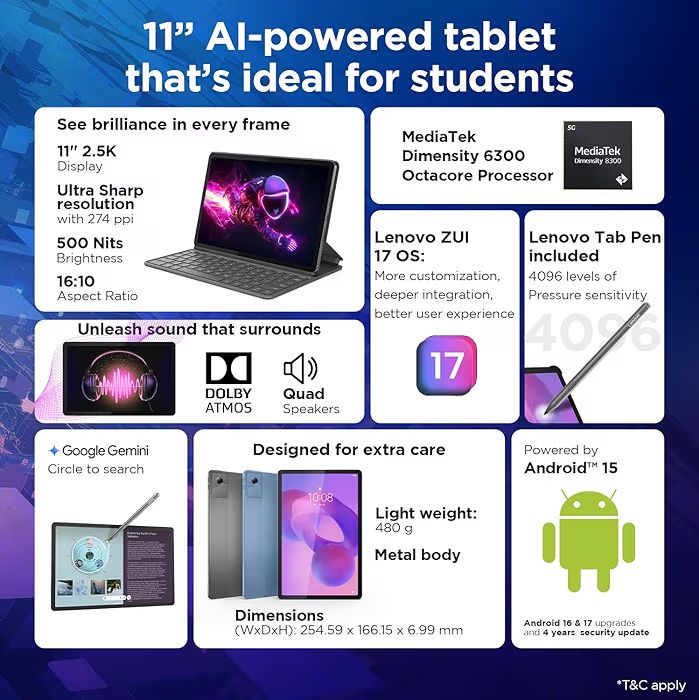 📱 Lenovo Idea Tab (11”) – 2.5K Display, 8GB RAM, 7040mAh Battery
