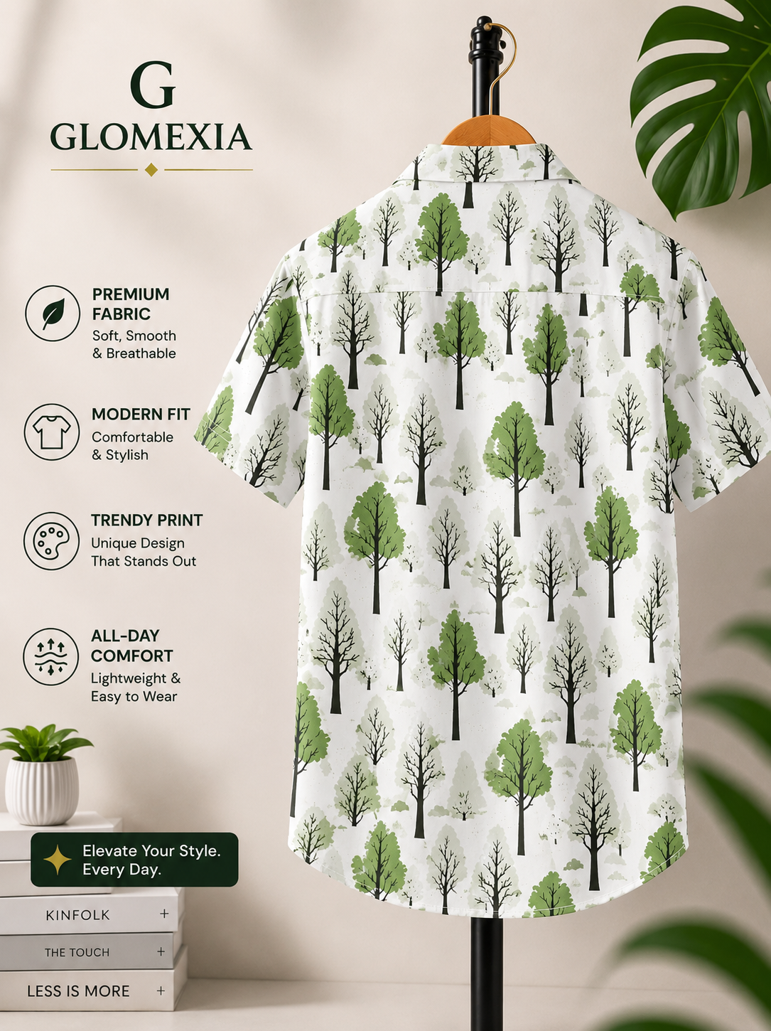 GLOMEXIA Boys White Forest Print Half Sleeve Casual Shirt | Soft Breathable Cotton Blend Shirt for Kids