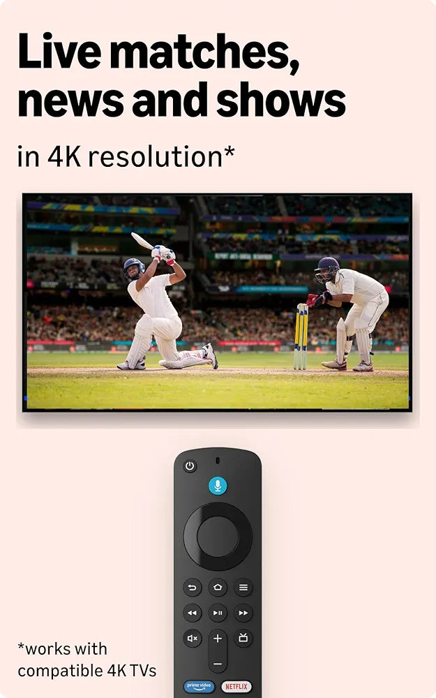 Amazon Fire TV Stick 4K Select (newest model), start streaming in 4K, Alexa voice search, stream lakhs of movies & episodes, free and live TV