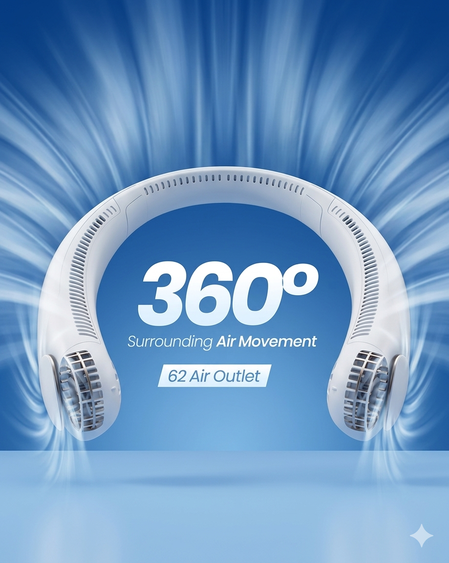 Portable Neck Fan – 360° Bladeless Rechargeable Wearable Cooling Fan