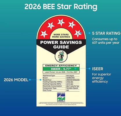 Samsung 1.5Ton 5Star,New Star rated, Bespoke AI Inverter Smart Split AC (Wifi, Energy Saving, Voice Control, Powerful Cooling, Copper, Digital Inverter,