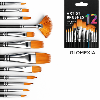 Artist Paint Brush Set (12 Pcs) | Premium Nylon Brushes for Acrylic, Watercolor & Oil Painting