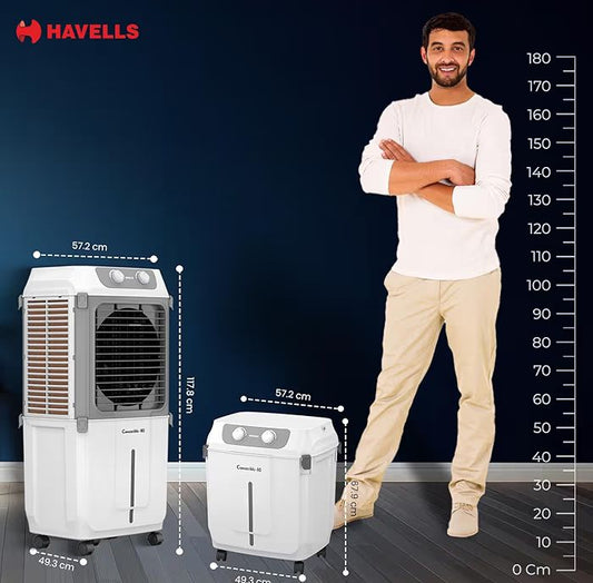 Havells 2-in-1 Convertible 80 L Desert Air Cooler for room| Dual functionality & easy storing| Can be used as side table| 5 Leaf Metal Blade Fan| Powerful Air-Delivery| Bacteria shield honeycomb pads
