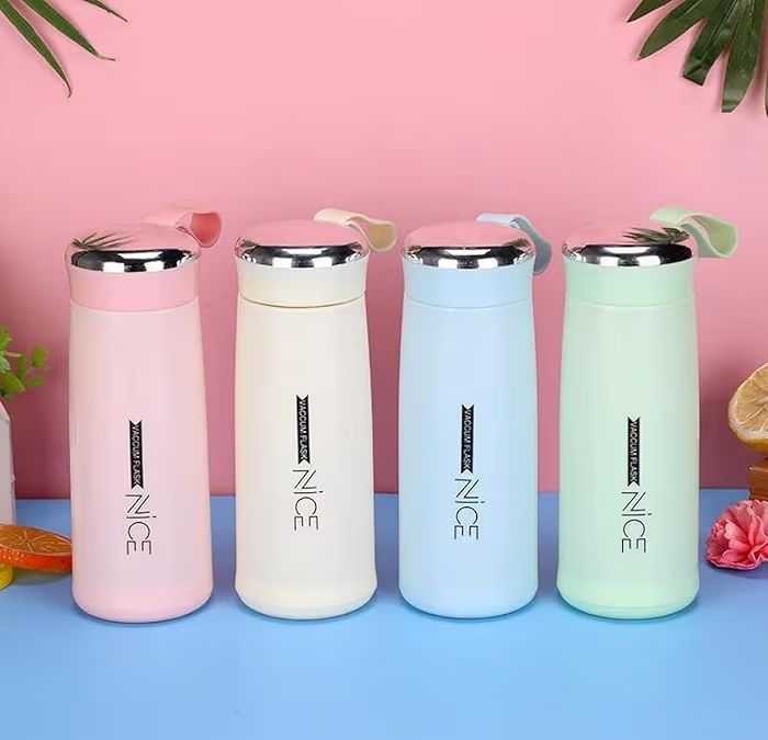 Premium Matte Finish Stainless Steel Water Bottle with Carry Loop | Leak-Proof | Stylish Pastel Colors | 400ml