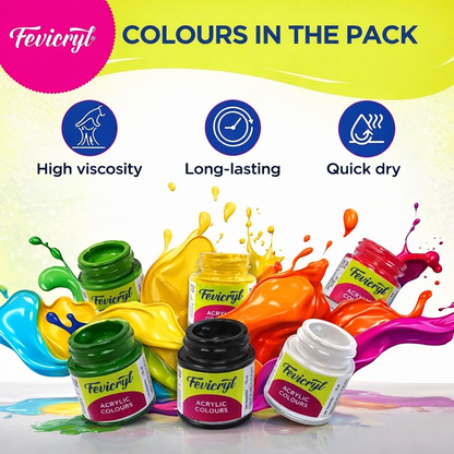 Fevicryl Acrylic Colours Set (10 Shades) | High Pigment, Quick Dry & Long Lasting Paints | Art & Craft Paint Kit