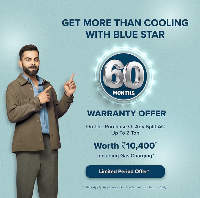 Blue Star 1.5 Ton 3 Star,New Star Rated, Wi-Fi Smart Inverter Split AC (Copper, 5 in 1 Convertible Cooling, DigiQ Hepta Sensor, Blue Fins,Turbo Cool,Blue Fins (IA318ZXUS, White)