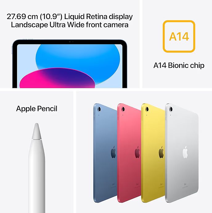 📱 Apple iPad (10th Generation) – A14 Bionic, 10.9” Liquid Retina, 256GB, Wi-Fi, All-Day Battery