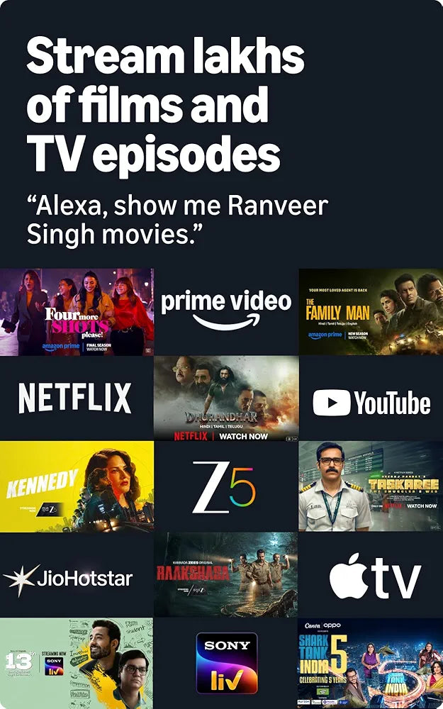Amazon Fire TV Stick 4K Select (newest model), start streaming in 4K, Alexa voice search, stream lakhs of movies & episodes, free and live TV