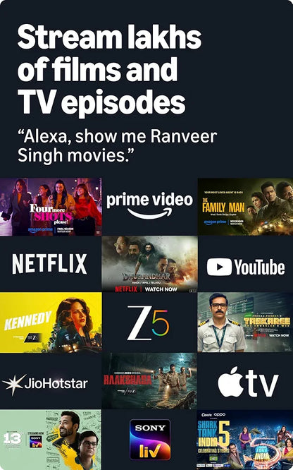 Amazon Fire TV Stick 4K Select (newest model), start streaming in 4K, Alexa voice search, stream lakhs of movies & episodes, free and live TV