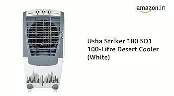USHA Striker 100SD1 Desert Air Cooler for Large Rooms with 3-Side Honeycomb Pads, 11m Air Throw, Powerful Airflow & Inverter Compatibility (100L, White)