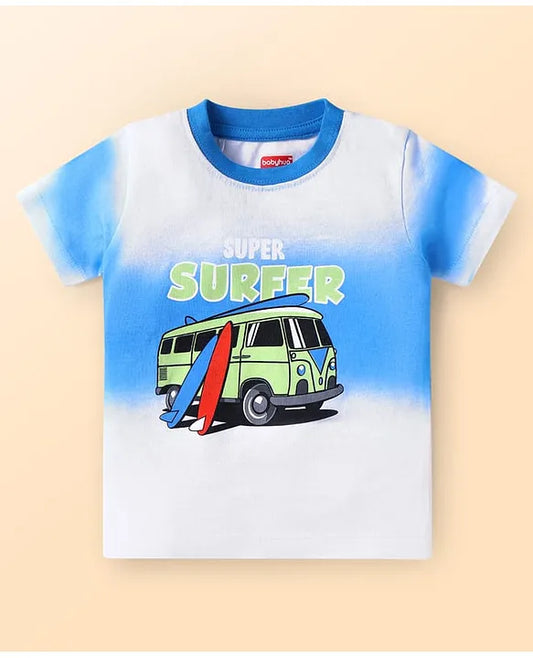 Babyhug Single Jersey Knit Half Sleeves T-Shirt & Shorts Set with Beach Theme Print - Light Green & White