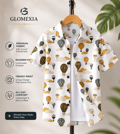 GLOMEXIA Boys White Forest Print Half Sleeve Casual Shirt | Soft Breathable Cotton Blend Shirt for Kids