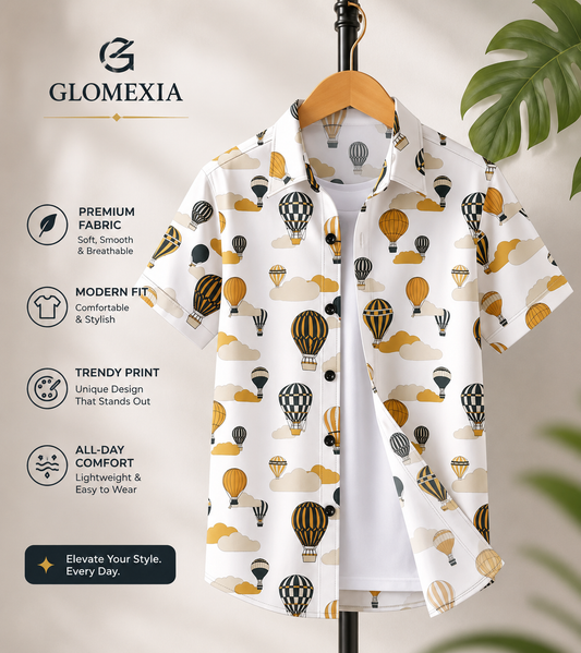 GLOMEXIA Boys White Forest Print Half Sleeve Casual Shirt | Soft Breathable Cotton Blend Shirt for Kids