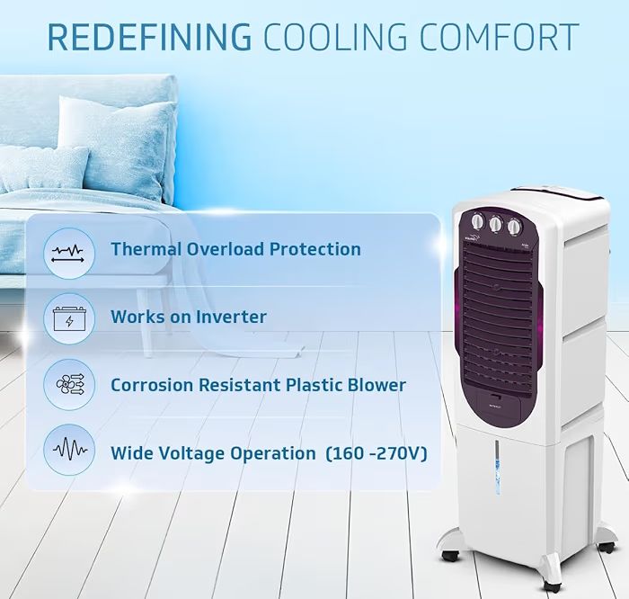 V-Guard Arido T35 H Air Cooler | 35 Litre | Air Delivery- 1300 M3/H | Two Years Manufacturer'S Warranty On Motor & Pump, White