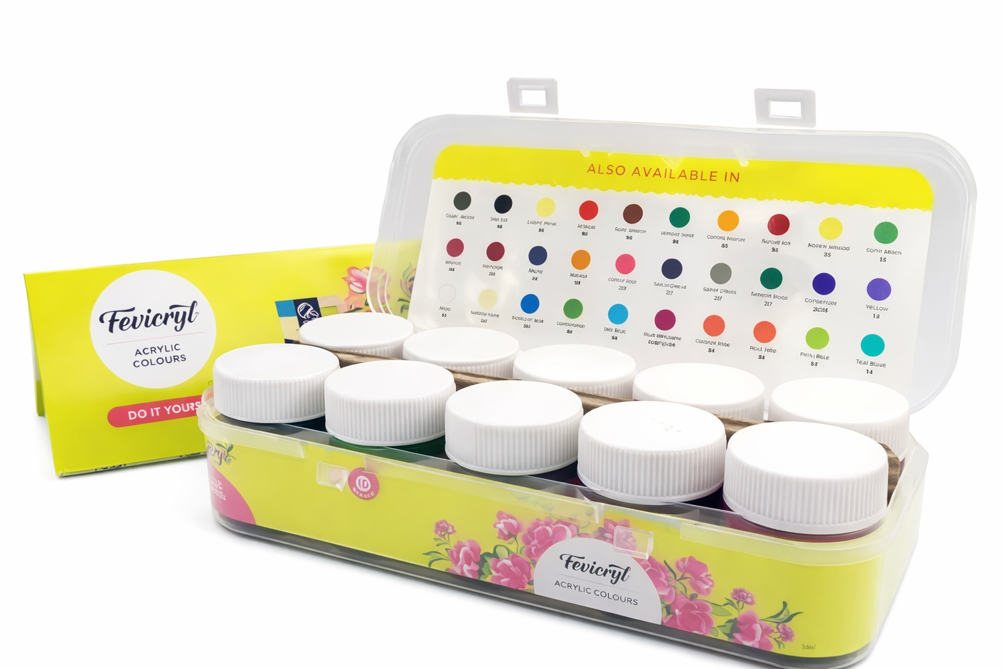Fevicryl Acrylic Colours Set (10 Shades) | High Pigment, Quick Dry & Long Lasting Paints | Art & Craft Paint Kit