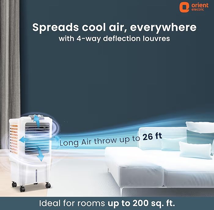 Orient Electric Durachill 40 L Portable Air Cooler For Home | Densenest Honeycomb Pads |More Air Delivery | Fully Collapsible Louvers |Inverter Compatible | 1 Year Warranty by Orient | White & Grey