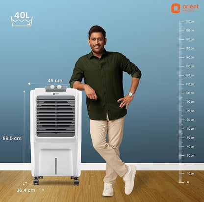 Orient Electric Durachill 40 L Portable Air Cooler For Home | Densenest Honeycomb Pads |More Air Delivery | Fully Collapsible Louvers |Inverter Compatible | 1 Year Warranty by Orient | White & Grey