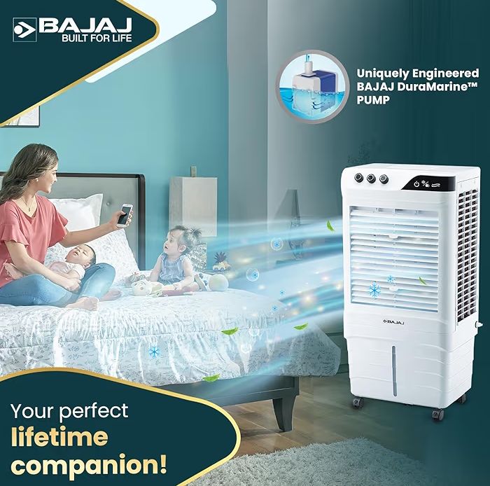 Bajaj DMH 90 Neo 90L Desert Air Cooler for Home|For Larger Room|Anti-Bacterial Honeycomb Cooling Pad|High-Speed|Ice Chamber|90Ft Air Throw|3-Speed Control|3 Year Comprehensive Product Warranty|White