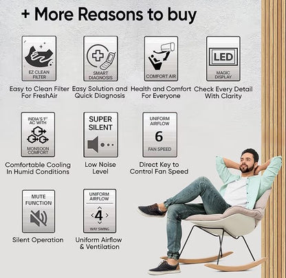 1.5 Ton 5 Star DUAL Inverter Split AC (Copper, AI Convertible 6-in-1, VIRAAT Mode, Faster Cooling & Energy Saving, 4 Way Swing, HD Filter with Anti-Virus Protection, US-Q19YNZE3, White)