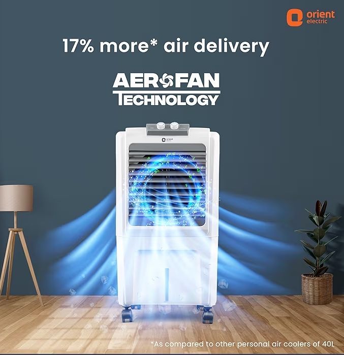 Orient Electric Durachill 40 L Portable Air Cooler For Home | Densenest Honeycomb Pads |More Air Delivery | Fully Collapsible Louvers |Inverter Compatible | 1 Year Warranty by Orient | White & Grey