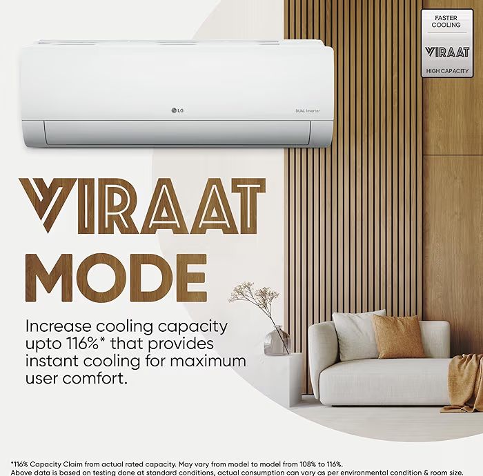 1.5 Ton 5 Star DUAL Inverter Split AC (Copper, AI Convertible 6-in-1, VIRAAT Mode, Faster Cooling & Energy Saving, 4 Way Swing, HD Filter with Anti-Virus Protection, US-Q19YNZE3, White)