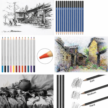 Professional Sketching Kit Set | Drawing Kit with Graphite, Charcoal, Watercolor Pencils & Sketchbook | Artist Kit for Beginners & Professionals