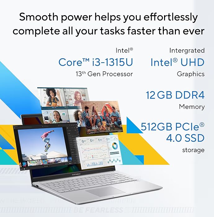 💻 ASUS Vivobook 15 – i3 13th Gen, 12GB RAM, 512GB SSD, FHD Display, Thin & Light Laptop