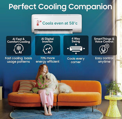 Samsung 1.5Ton 5Star,New Star rated, Bespoke AI Inverter Smart Split AC (Wifi, Energy Saving, Voice Control, Powerful Cooling, Copper, Digital Inverter,