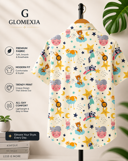 GLOMEXIA Boys White Forest Print Half Sleeve Casual Shirt | Soft Breathable Cotton Blend Shirt for Kids