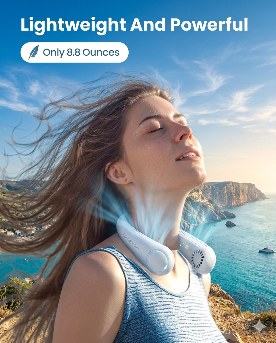 Portable Neck Fan – 360° Bladeless Rechargeable Wearable Cooling Fan