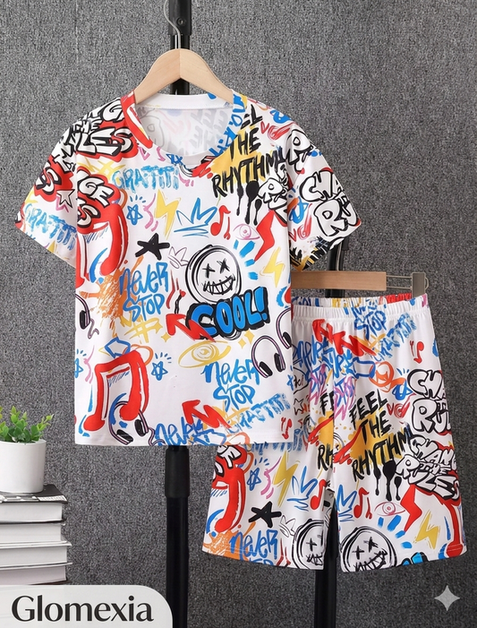 Boys Printed Summer Co-Ord Set – Kids T-Shirt & Shorts Outfit