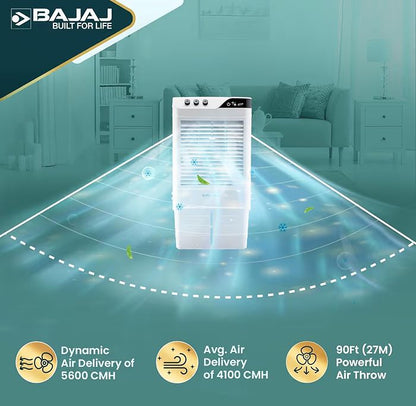 Bajaj DMH 90 Neo 90L Desert Air Cooler for Home|For Larger Room|Anti-Bacterial Honeycomb Cooling Pad|High-Speed|Ice Chamber|90Ft Air Throw|3-Speed Control|3 Year Comprehensive Product Warranty|White
