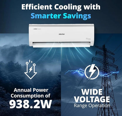 Voltas 123V CAE 1 ton 3 star inverter Split AC | 4-IN-1 Adjustable mode | Energy Efficient | High ambient Cooling-cools even at 52°C | Anti dust filter with Anti-microbial coating |Copper Coil |White